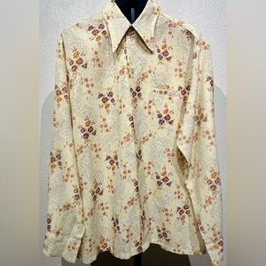 Vintage 70s Floral Print Long-sleeve Shirt with a Dagger Collar - Size L (Men’s)